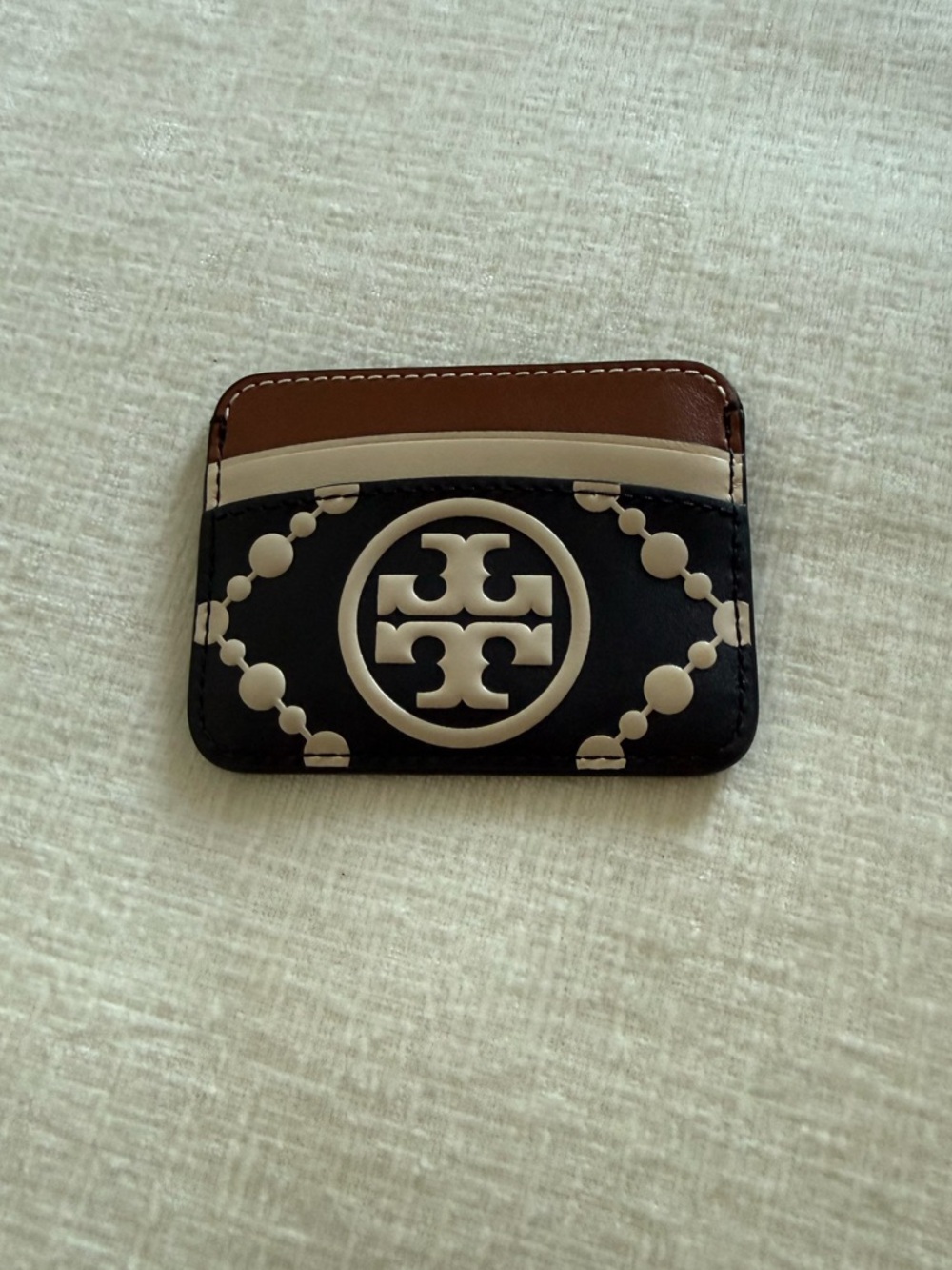 Tory Burch Black, Cream & Brown Logo Card Holder - Picture 2 of 2